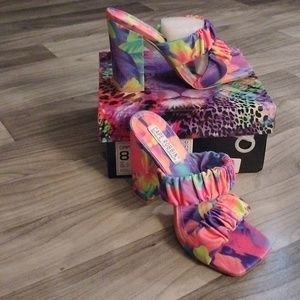 Chunky High Heels for Women, Strappy Shoes with Square Open Toe